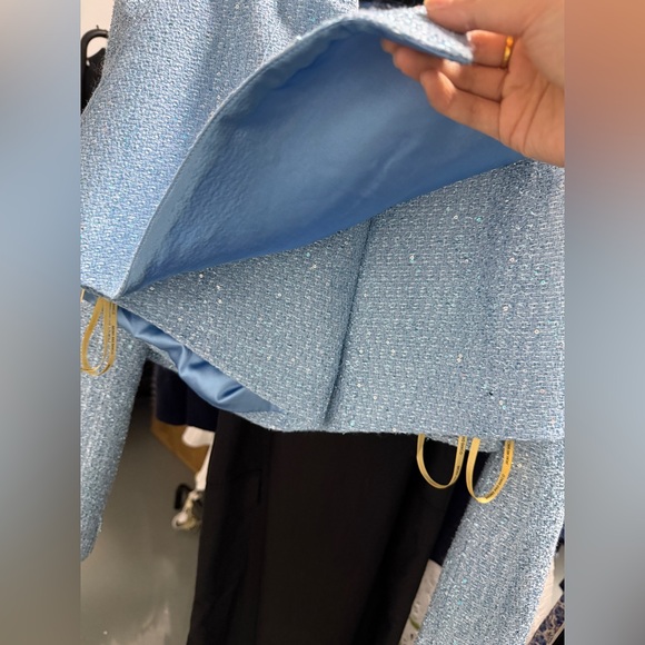 Bronx & Banco Blair Blue Tweed Silver Sequin Embellished Mini HighRise Shorts XS - Picture 9 of 16